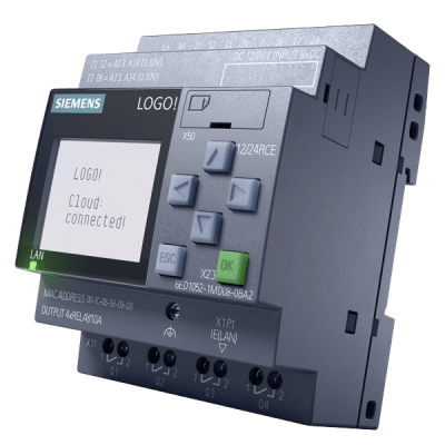 [6ED1052-1MD08-0BA2] Módulo Lógico LOGO! / 12-24V DC / 8 DI (4 AI) / 4 DO Relay / Ethernet Integrado / Servidor Web / Data Log / 400 Bloques Memoria / Expandible Modularmente / Cloud MQTT / Display Integrado
