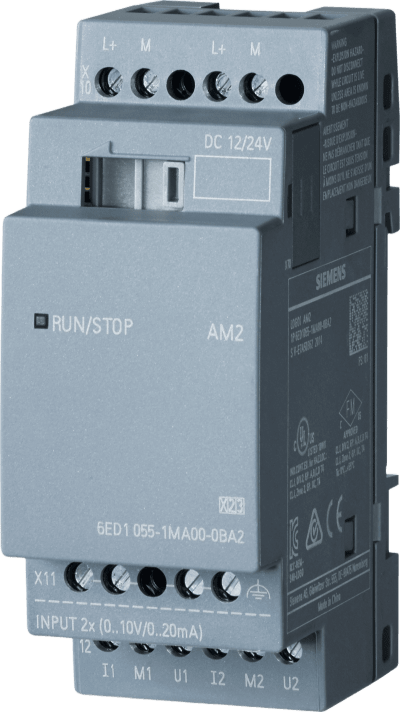 [6ED1055-1MA00-0BA2] Módulo de Expansión LOGO! AM2 / 2 Entradas Analógicas 0-10V o 0/4-20mA / Alimentación 12/24V DC / Montaje Riel DIN / IP20 / Aprobaciones Internacionales