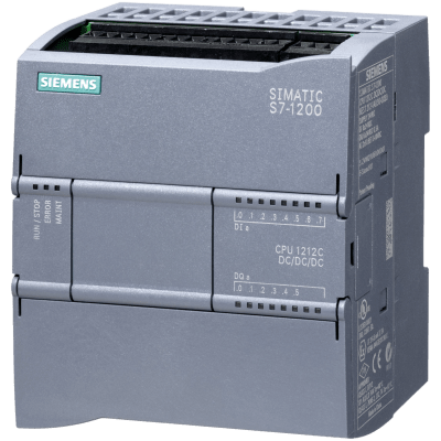 PLC Compacto S7-1200 / CPU 1212C DC/DC/DC / 8 DI 24V DC + 6 DO 24V DC + 2 AI 0-10V / 100 KB Memoria / PROFINET / OPC UA Server / 4 Salidas de Pulso 100 kHz