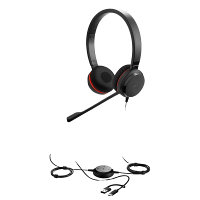 [EVOLVE-30II-DUO-UC-USBC/A] Jabra Evolve 30 II Duo con conexión USB C/A y 3.5mm, micrófono con cancelación de ruido y controlador en el cable con botones e indicadores LED (5399-829-369))