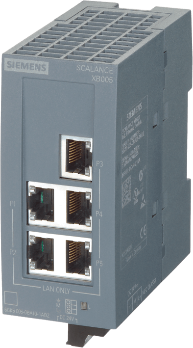 [6GK5005-0BA00-1AB2] Switch Industrial Ethernet SCALANCE XB005 / 5 Puertos 10/100 Mbit/s / No Gestionado / IP20 / 24V AC/DC / Montaje DIN Rail / PROFINET Clase A / PRP / ATEX IECEx ULhazloc