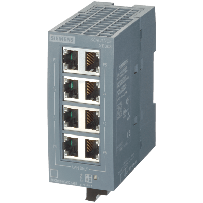 [6GK5008-0BA10-1AB2] Switch Industrial No Gestionado SCALANCE XB008 / 8 Puertos 10/100 Mbit/s RJ45 / IP20 / 24V AC/DC / Montaje DIN Rail y Pared / PRP / CoS / PROFINET Clase A