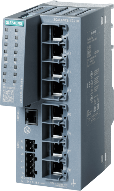 [6GK5208-0BA00-2AC2] Switch Industrial SCALANCE XC208 / 8 Puertos 10/100 Mbit/s RJ45 / Redundancia PROFINET / Layer 2 Gestionable / IEC 62443-4-2 / -40°C a +70°C / DIN Rail