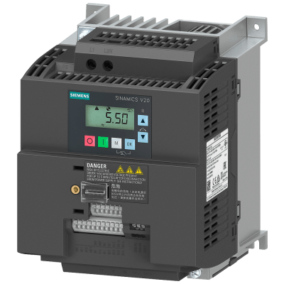 Variador de Frecuencia SINAMICS V20 / 2.2 kW 3 HP / 200-240V AC / 11A / IP20 / USS Modbus RTU / 4 DI 2 AI 2 DO / Frame FSAD