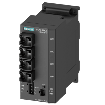 Switch Industrial Gestionado SCALANCE X204IRT / 4 Puertos 10/100 Mbps RJ45 / Redundancia IRT PROFINET / RM Integrado / Alimentación Redundante 24V DC / IP30 / -40°C a +70°C