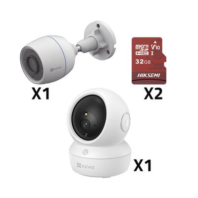 [CSH6C/5MP/H3C/KM2] Kit de cámaras WiFi / Incluye 1 pieza CS/H6C/5MP  Para Uso en Interior / 1 pieza CS-H3C Para Uso en Exterior / 1 PZA Micro SD HS-TF-E1/32G / Detección de Movimiento / Notificaciones Instantáneas