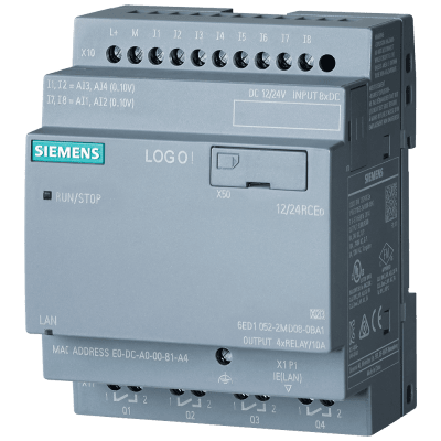 [6ED1052-2MD08-0BA2 ] Módulo Lógico LOGO! 12/24RCEO / Alimentación 12-24 V DC / 8 DI (4 AI) / 4 DO Relé / Memoria 400 Bloques / Expandible / Web Server / MQTT / MicroSD / Data Log