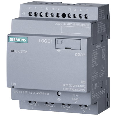 [6ED1052-2FB08-0BA2] Módulo Lógico Programable LOGO! 230RCEo / 115-230 V AC/DC / 8 DI / 4 DO Relé / Ethernet / Servidor Web / Memoria 400 Bloques / Ampliación Modular / Certificaciones UL FM