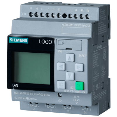 [6ED10521HB080BA2] Módulo Lógico LOGO! 24RCE / Display FA/E/S / 24 V AC/DC / 8 DI / 4 DO Relé / Ethernet / Servidor Web / 400 Bloques Memoria / Ampliación Modular / Cloud MQTT
