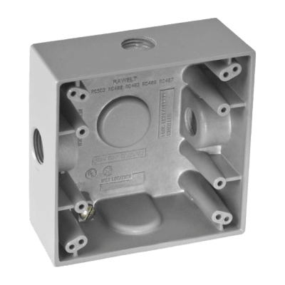 [RC-0502] Caja Cuadra de 1/2" a Prueba de  Intemperie/ Cuenta con 3 salidas.