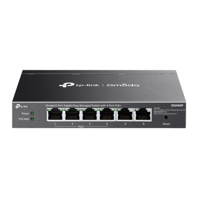 [ES206GP] Switch Omada 6 Puertos Gigabit / 4 Puertos PoE+ 65W / Gestión Cloud SDN / Sin Ventiladores / QoS / VLAN / IGMP Snooping / 250 m PoE