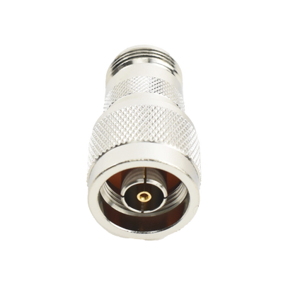 [RP-1016] Adaptador en Línea, de Conector N Macho Inverso a N Hembra, Níquel/ Oro/ Teflón.