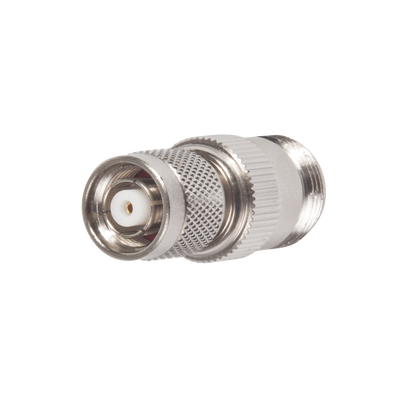 [RP-1234] Adaptador en Línea, de Conector TNC Macho Inverso a N Hembra, Niquel/ Oro/ Teflón.