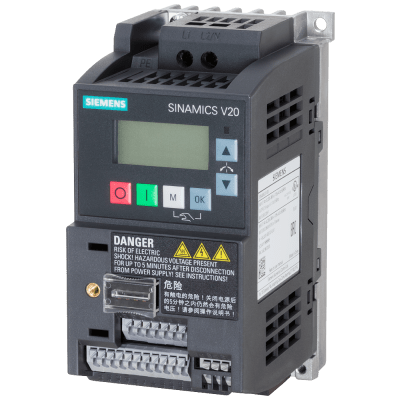 [6SL3210-5BB13-7UV1] Variador de Frecuencia SINAMICS V20 / 0.37 kW / 230V IEC / 4 Entradas Digitales / 2 Entradas Analógicas / USS Modbus RTU / IP20