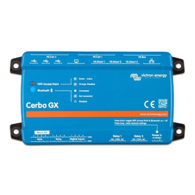 Centro de comunicaciones / Monitoreo remoto / Pantallas táctiles 5" y 7" / Conectividad Bluetooth / VRM / VE.Direct, VE.Bus, VE.CAN, USB