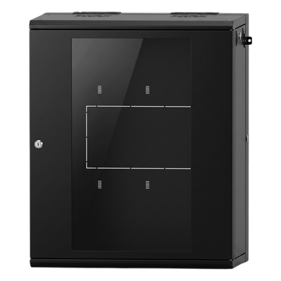 [SR-19-16-GAPV5] Gabinete Rack / 16 Unidades Rack (UR) / Puerta Cristal Templado / Montaje Pared / Acero Calibres 18-22 / Abatible 120° / Ventilación 120 mm
