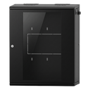 Gabinete Rack / 16 Unidades Rack (UR) / Puerta Cristal Templado / Montaje Pared / Acero Calibres 18-22 / Abatible 120° / Ventilación 120 mm
