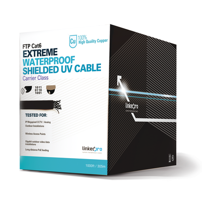 [PRO-CAT-6-EXT] Bobina de cable de 305 Metros Cat6+ CALIBRE 23 Exterior Blindado tipo FTP para CLIMAS EXTREMOS, UL, color Negro,