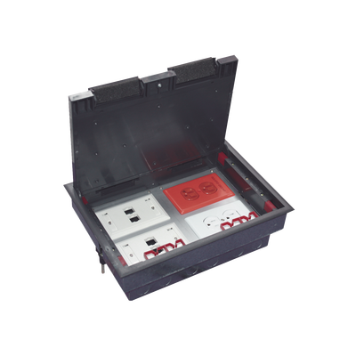 Caja de Piso para Cuatro Módulos Universales (Socket M4), para Alimentación Eléctrica y Redes de Datos (11000-43401) No Incluye Faceplates