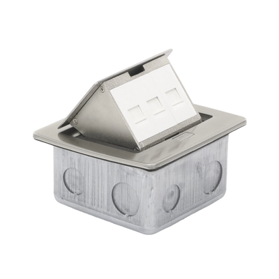 [TH-MC-PD] Mini Caja de Piso Rectangular para Datos y Conectores Tipo Keystone, Color y Material en Acero Inoxidable (3 Puertos) (11000-21202)