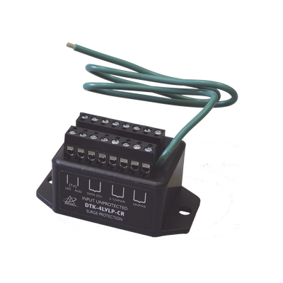 [DTK4LVLPCR] Protector para lazo de 4 pares, para aplicaciones de lectores con formato wiegand : 2 de alimentación de 12 / 24 Vcc, 1 de datos 5 Vcc, 1 señal de 1 Vcc.