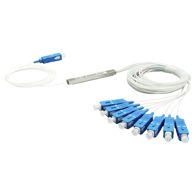 [TM-PLC-1X8UPC] Splitter (Divisor Óptico) tipo PLC, 1x8, conectores SC/UPC