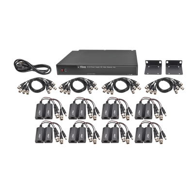 [KIT-TT-16-PV-TURBO] Kit de 16 canales para transmisión de ALIMENTACION (NO SOPORTA COAXITRON)( de 36 Vcc a 12 Vcc) y video (HD-TVI) a distancias de hasta 250 m.