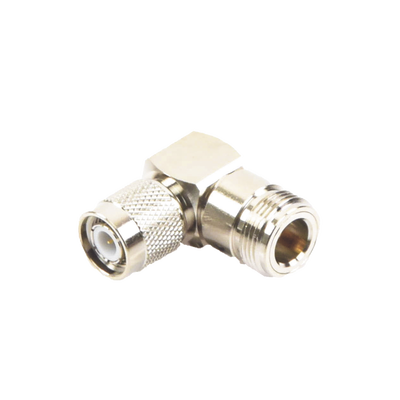 [RFT-1234-11] Adaptador en Ángulo Recto de Conector TNC Macho a N Hembra, Níquel/ Oro/ Teflón.