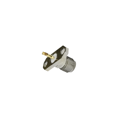 [RSA-3261] Conector SMA Hembra de Montaje en Panel para 2 Perforaciones y PIN Soldable, Requiere Capucha, Níquel/ Oro/ Teflón.