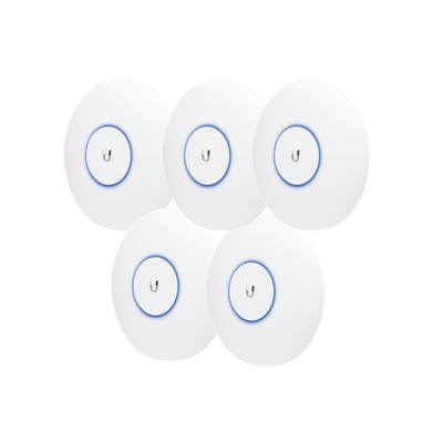 [UAP-AC-PRO-5] Paquete de 5 Access Point UniFi doble banda 802.11ac MIMO 3X3 para interior, PoE af/at, soporta 250 clientes, Hasta 1.3 Gbps