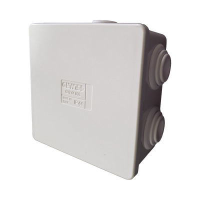 [GW-44-003] Caja Estanca de PVC Para Derivación y Conexión, 6 Entradas, Tapa a Presión, 80×80×40 mm (Mayor Área Interna, Uso Exterior IP44, Material que no Propaga el Fuego y Libre de Hálogenos