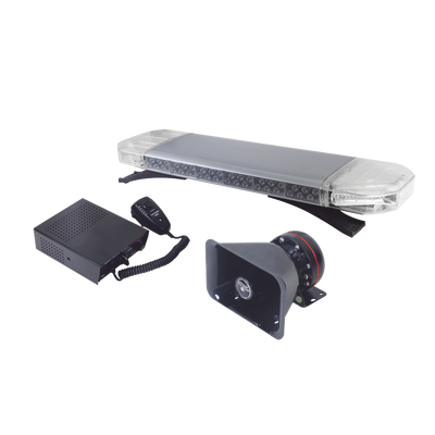 Kit básico para equipar unidades de Seguridad Pública (Barra de Luces Rojo-Azul, Sirena y Bocina)