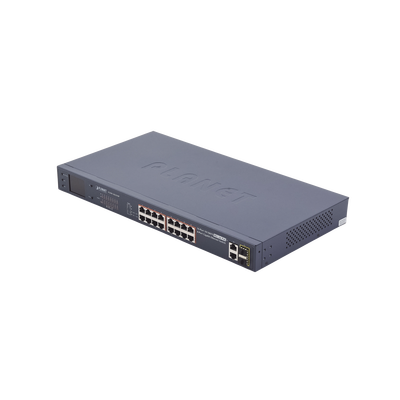 [FGSW-1822VHP] Switch No Administrable PoE+ Extender, Aislamiento VLAN de 16 Puertos +, 2 Combo TP/SFP Gigabit y Pantalla
