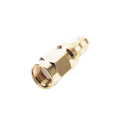 [RP-3000-1X] Conector SMA Macho Inverso de Anillo Plegable para Cables 9258, RG-8/X, LMR-240, Oro/Oro/Teflón.