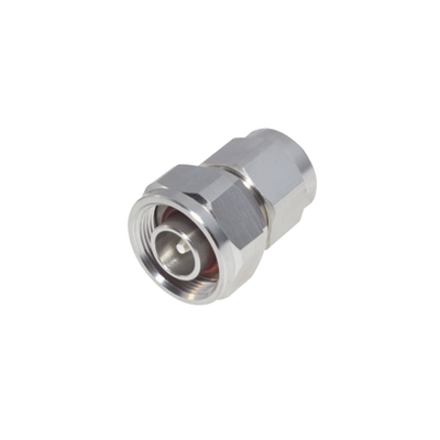 [RFD-43M-NM] Adaptador en Línea de Conector 4.3-10 Macho a N Macho, Bronce Blanco/ Plata/ Teflón.