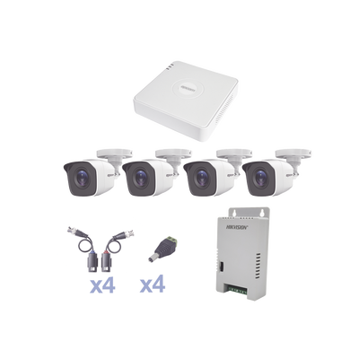 [KESTXLT4BW] KIT TurboHD 1080 Lite / DVR 4 Canales / 4 Cámaras Bala (exterior 2.8 mm) / Transceptores / Conectores / Fuente de Poder Profesional