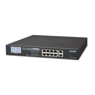 [GSD-1002VHP] Switch No Adminsitrable PoE+ distancia 250 metros 8 puertos PoE Gigabit + 2 gigabit
