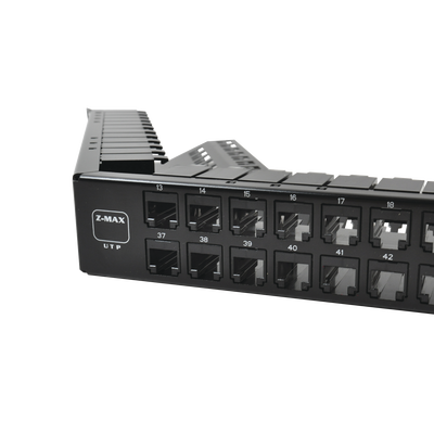 [Z6A-PNLA-U48K] Patch Panel UTP Z-MAX Categoría 6A, de 48 Puertos, Angulado, 1UR