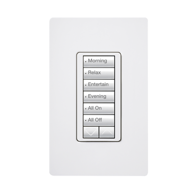 [RRDW6BRLWH] (RadioRA2) Teclado seetouch 6 botones, 2 botones subir/bajar, programe escenas diferentes en cada botón.