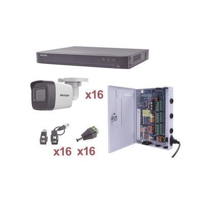 [KH1080P16BW] KIT TurboHD 1080p / DVR 16 Canales / 16 Cámaras Bala (exterior 2.8 mm) / Transceptores / Conectores / Fuente de Poder Profesional
