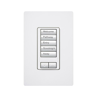 [RRDW5BRLWH] (RadioRA2) Teclado seetouch 5 botones, 2 botones subir/bajar, programe escenas diferentes en cada botón.