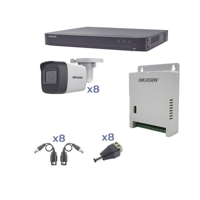 [KH1080P8BW] KIT TurboHD 1080p / DVR 8 Canales / 8 Cámaras Bala (exterior 2.8 mm) / Transceptores / Conectores / Fuente de Poder Profesional hasta 15 Vcc para Larga Distancia