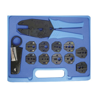 [RFA-4005-520] Kit en Estuche de Plástico con 10 Muelas para Instalar Conectores en Cables Coaxiales, Pinzas RFA-4005-20 y Desforradoras de Cable.