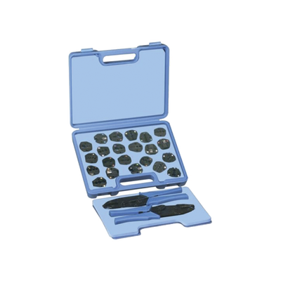 [RFA-4006-500] Kit en Estuche de Plástico con 17 Muelas, 10 para instalar en Cable Coaxial y 7 para Terminales, Incluye 2 Pinzas RFA-4005-20.
