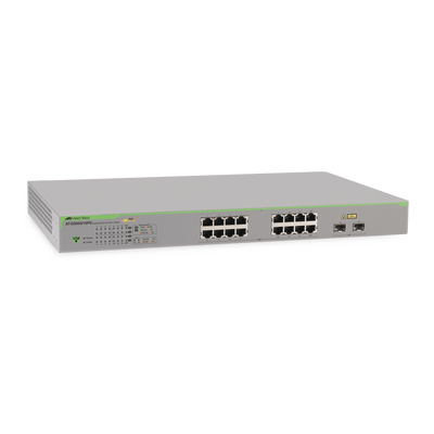 [AT-GS950/16PS-10] Switch PoE+ Gigabit WebSmart de 16 puertos 10/100/1000 Mbps (2 x Combo) + 2 puertos gigabit SFP (Combo), 185 W