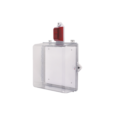 [STI-7535] Gabinete Mediano de Policarbonato Transparente Súper Resistente con Sirena/Estrobo y Cerradura Manual