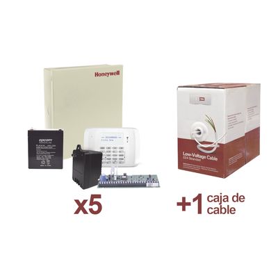 [VISTA48/2204KT5] Kit de 5 paneles VISTA48 con Batería, Transformador y una caja de Cable de 305 m.