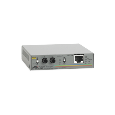 [AT-MC101XL-60] Convertidor de medios fast ethernet a fibra óptica, conector ST, multi-modo (MMF), hasta 2 km, adaptador de alimentación multiregión