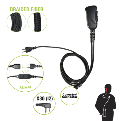 [SNP-1W-30-BF] Micrófono con cable de fibra trenzada serie SNAP compatible con ICOM 2 PINES (SIN TORNILLOS).