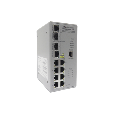 [AT-IFS802SP/POE(W)-80] Switch Industrial PoE Administrable de 8 Puertos 10/100 Mbps + 2 Puertos SFP Combo, 120 W